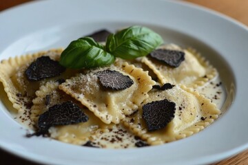 Truffle Ravioli: Delectable Pasta Dish with Basil, Cheese, and Cream