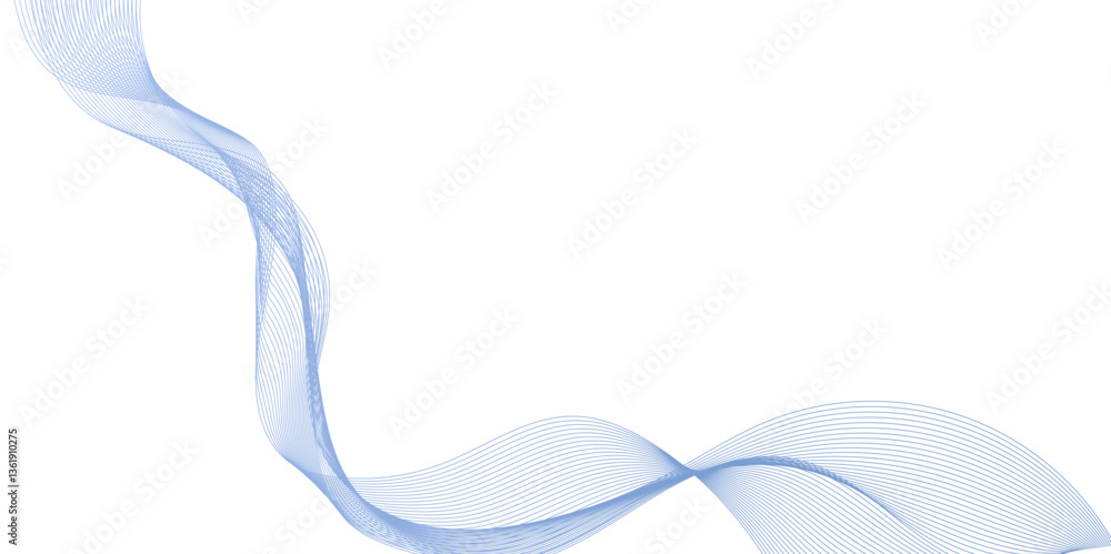 Poster abstract vector blue wave lines on white background, futuristic technology and sound wave pattern, c