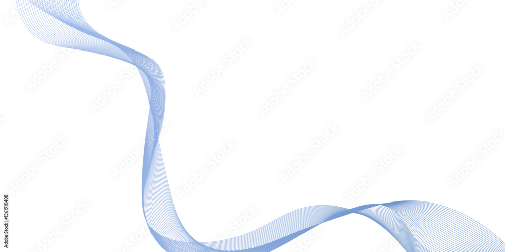 Poster abstract vector blue wave lines on white background, futuristic technology and sound wave pattern, c
