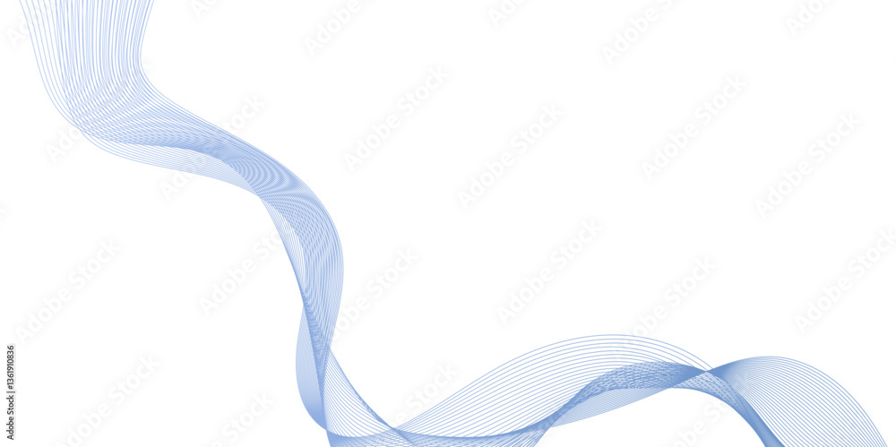 Poster abstract vector blue wave lines on white background, futuristic technology and sound wave pattern, c