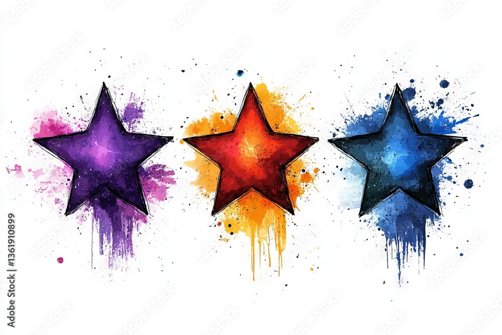 Aufkleber bright colorful stars painted with splashes of paint create a vibrant artwork suitable for decor or 