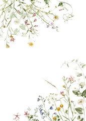 Watercolor wildflower floral illustration - green gold leaf flower ivy frame border, for wedding stationary, greetings, wallpapers, fashion, background, textile. Eucalyptus, olive, green leaves, etc.