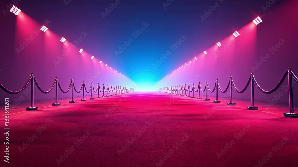 Poster futuristic corridor with illuminated walls and velvet ropes creating an elegant atmosphere for event