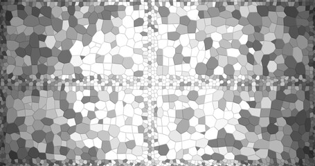 background-1478.epslack and white mosaic with a cross-shaped light gradient. Contrasting areas create the effect of volume and symmetry. The visual style resembles stained glass with a geometric patte