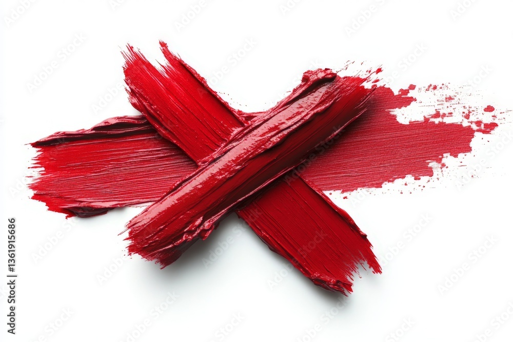 Poster Bold red paint strokes create dynamic patterns on white canvas in artistic expression session
