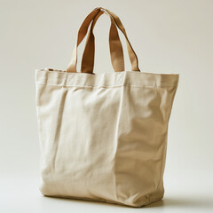 Stylish beige tote bag with sturdy handles, perfect for everyday use or shopping.