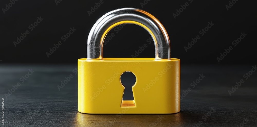 Poster the concept of cybersecurity, data privacy, and secure online access is depicted by a yellow digital