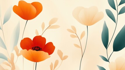 Elegant Floral Design with Soft Color Palette Featuring Red and Orange Poppies Against a Subtle Background for Nature Inspired Decor