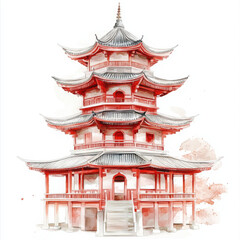 Obraz premium A red and white building with a red roof and white trim