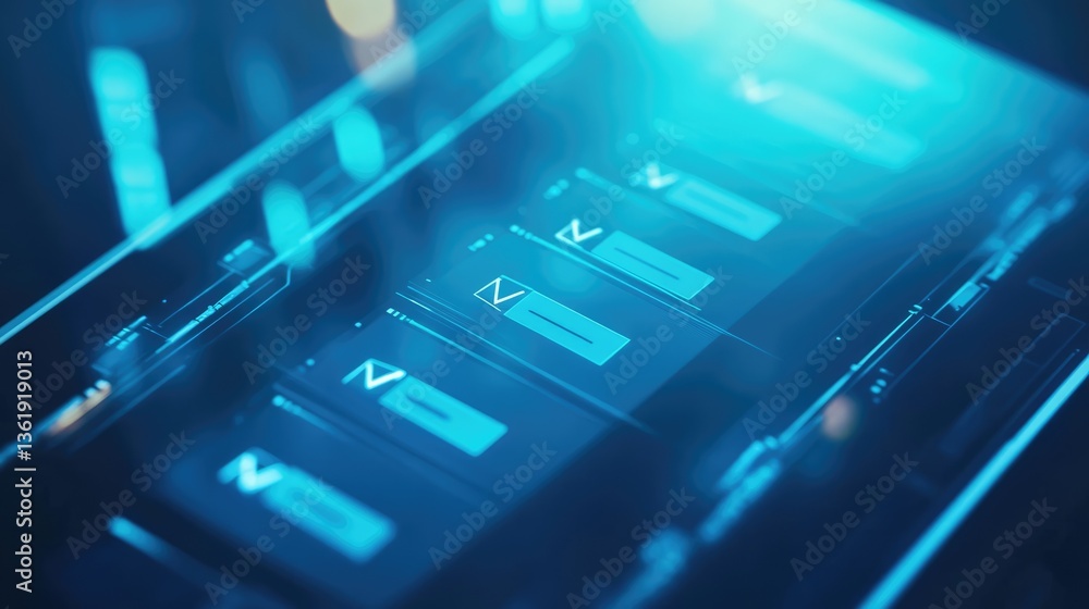 Poster close-up view of futuristic data storage devices illuminated in blue light, showcasing advanced tech