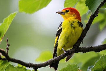 Obraz premium Western Tanager Male. A Beautiful Songbird in Wildlife Nature