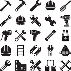 Vector illustration of a tool icon set with musical and construction elements