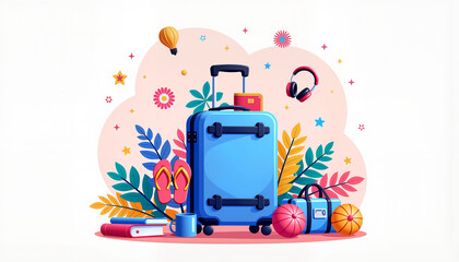 Vacation planning essentials in vibrant colors with tropical elements  