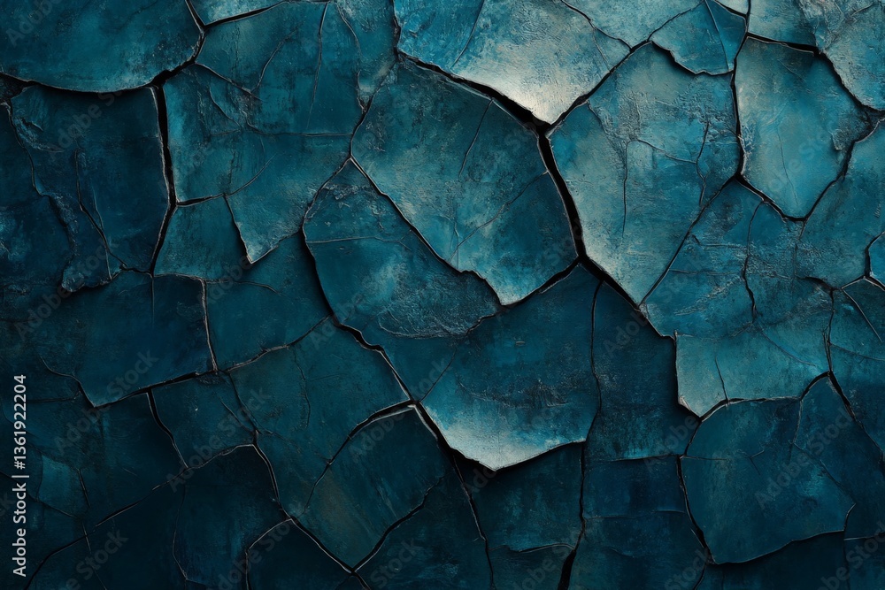 Poster detailed close-up of cracked turquoise wall texture showcasing unique patterns and deep coloration i