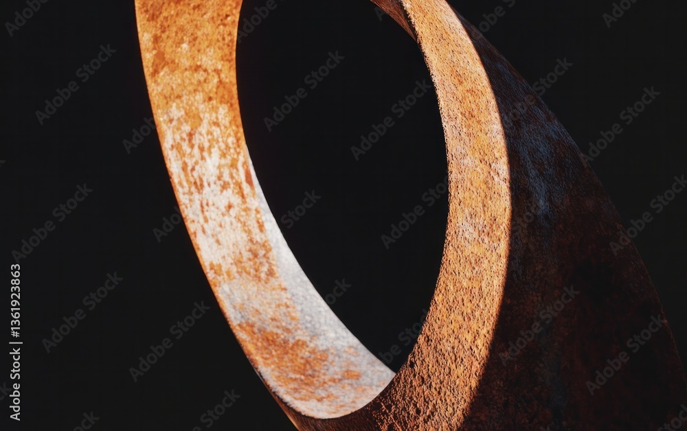 Aufkleber abstract rusty metal sculpture against a black background. the sculpture is a twisted, ring-like for