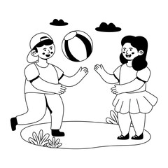 Children Playing Ball Game   Vector Style Outline illustration. Eps 10 File 