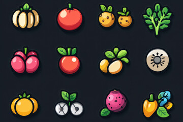 Fototapeta premium Farm Fresh Vegetable Icons