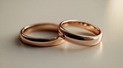 Stylized view of intertwined rose gold wedding bands on a surface.