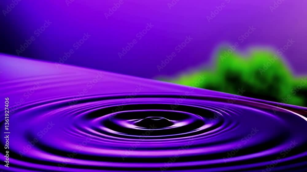 Poster water drop creating ripples in a pool with a green background and clear liquid