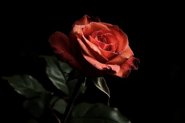 Fototapeta premium Close-up of elegant red rose in soft focus. AI image