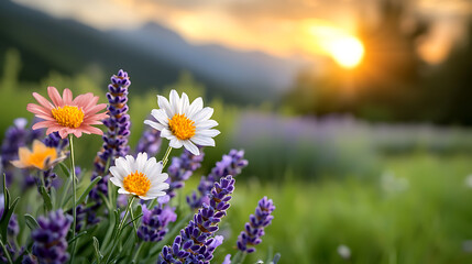 Obraz premium Lavender blooming event serene meadow nature photography evening light close-up view vibrant beauty of flowers