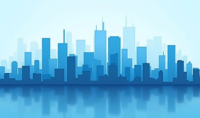 Serene Blue City Skyline Reflection Soft Light. AI Generated