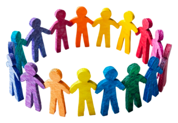 Community gathering of colorful figures in a circle symbolizing unity isolated on transparent background