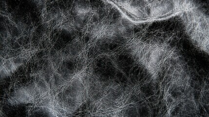 Close-up of textured, dark gray leather with wrinkles and fine lines