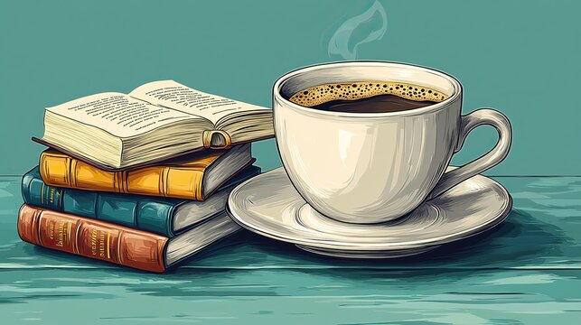 cup of coffee,books sticker