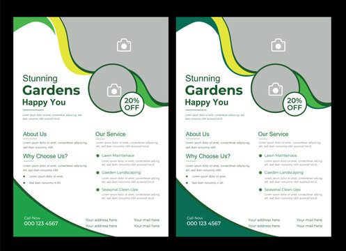 lawn service and gardening flyer design template.