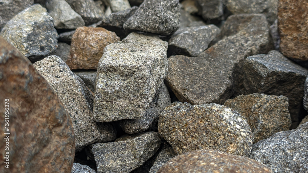 Fototapete grey and black crushed stone texture abstract background with various shapes, 3d background for rend