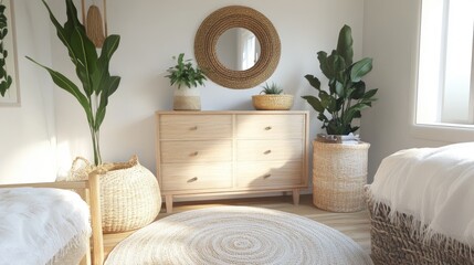 Serene Bedroom Interior Design: Boho Chic Style with Natural Elements