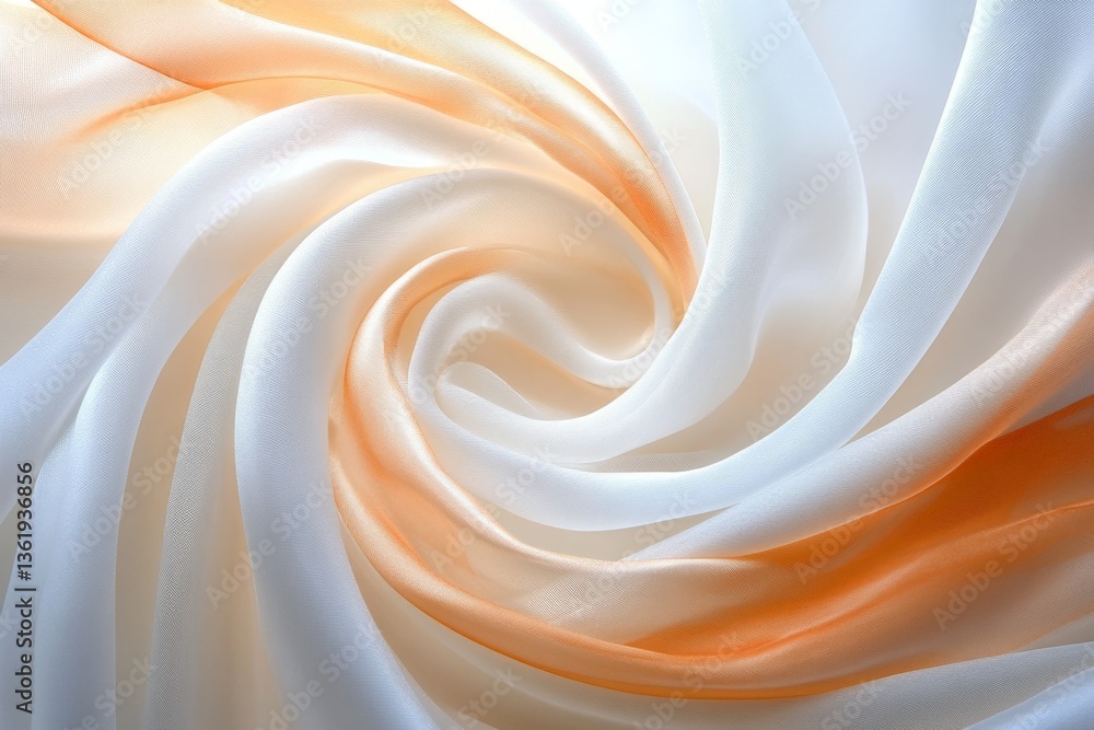 Poster soft fabric swirling in gentle folds showcasing a blend of white and orange hues with delicate textu