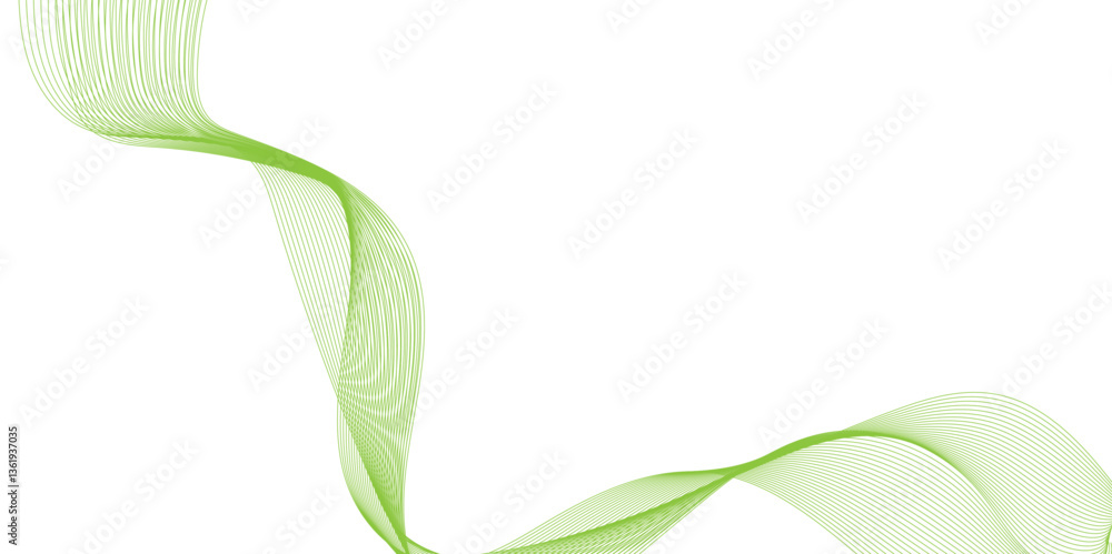 Poster abstract background made form colorful wave lines, abstract green curve isolated on a white backgrou