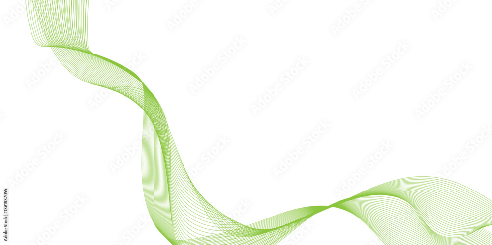 Poster abstract background made form colorful wave lines, abstract green curve isolated on a white backgrou