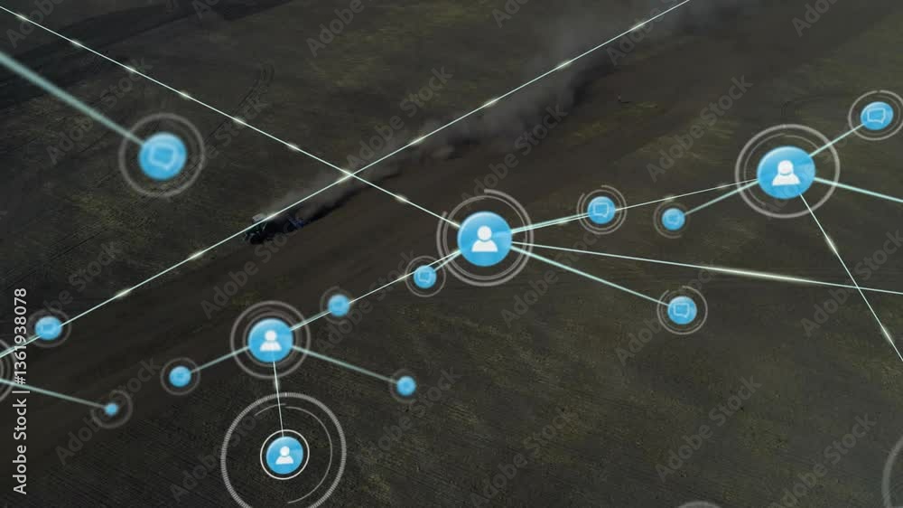 Poster network of connections and data processing animation over landscape with vehicle