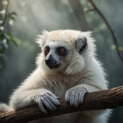 Obraz premium A white lemur appearing as a gentle wisp of mist, floating in the morning light.