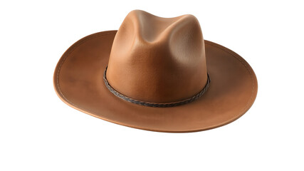 Rodeo horse rider, wild west culture, Americana and american country music concept theme with a brown leather cowboy hat isolated on white background with clip path cut out