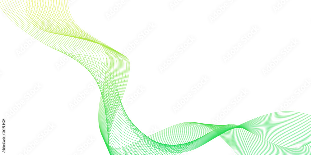 Poster abstract minimal tech with wave green lines and light yellow points on a white background, abstract 