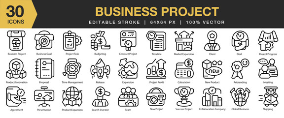 Business Project icon set. Editable Stroke Icon Collection. Includes business, work, project, office, teamwork, team, and More. Outline icons vector collection.