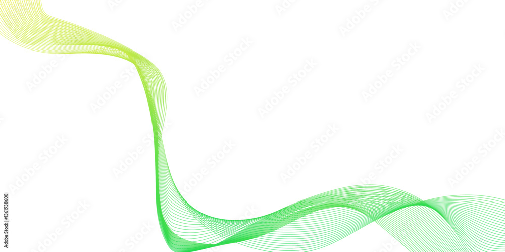 Poster abstract minimal tech with wave green lines and light yellow points on a white background, abstract 