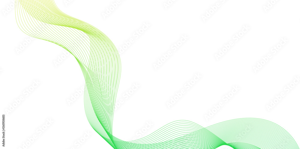 Poster abstract background with green wavy lines, flowing lines with gradient texture, the green lines are 