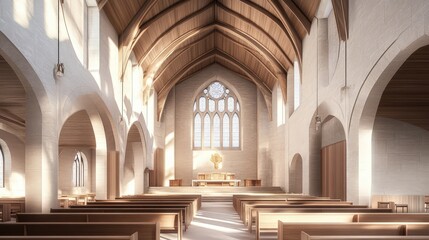 Fototapeta premium The cathedrals design often includes a large central nave, flanked by smaller aisles, allowing congregants to experience the majesty of the space while maintaining a sense of intimacy.