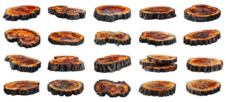 Natural Tree Slice Wood Slab Bundle on a Transparent Background – Rustic Wooden Decor for Home & Crafts