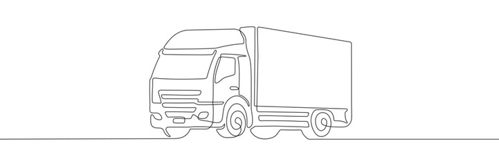 Minimalist one-line illustration of a cargo truck, depicting a simple and modern outline design suitable for logistics, transport, and delivery themes