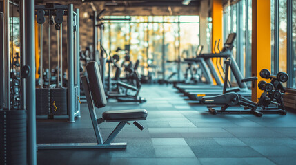 Modern fitness gym interior showcasing equipment under natural light