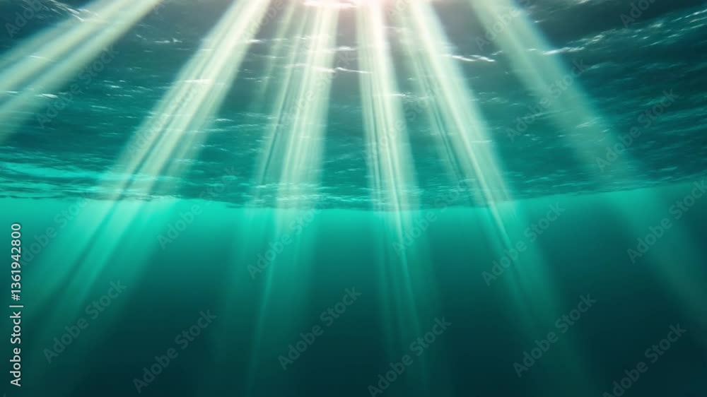 Poster sunlight rays piercing through calm ocean waters creating beautiful patterns underwater landscape of