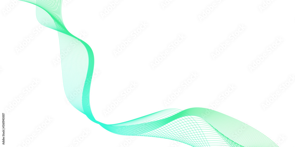 Poster abstract background with green wavy lines, flowing lines with gradient texture, the green lines are 