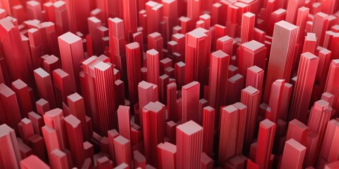 Obraz premium law restriction policy concept. Abstract red cityscape with various building shapes and heights.