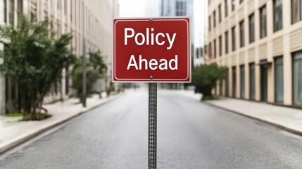 law restriction policy concept. Sign indicating policy ahead on an empty street in an urban setting.